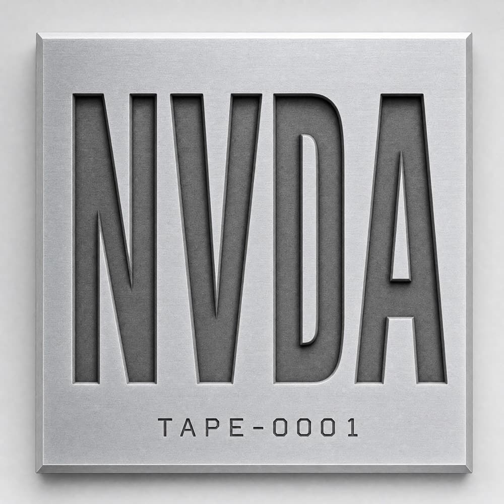 A brushed metal plate engraved NVDA, serial TAPE-0001 along the bottom